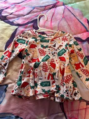 Girls' Holiday Long-Sleeve Peplum Top - White, Red & Green